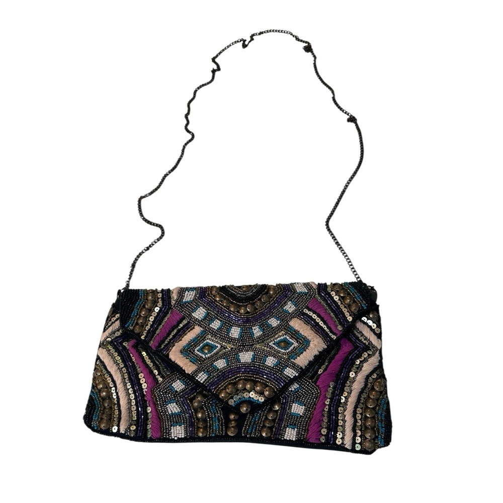 Vintage Beaded Sequin Embroidered Clutch Crossbody Boho Festival Art Deco Bag